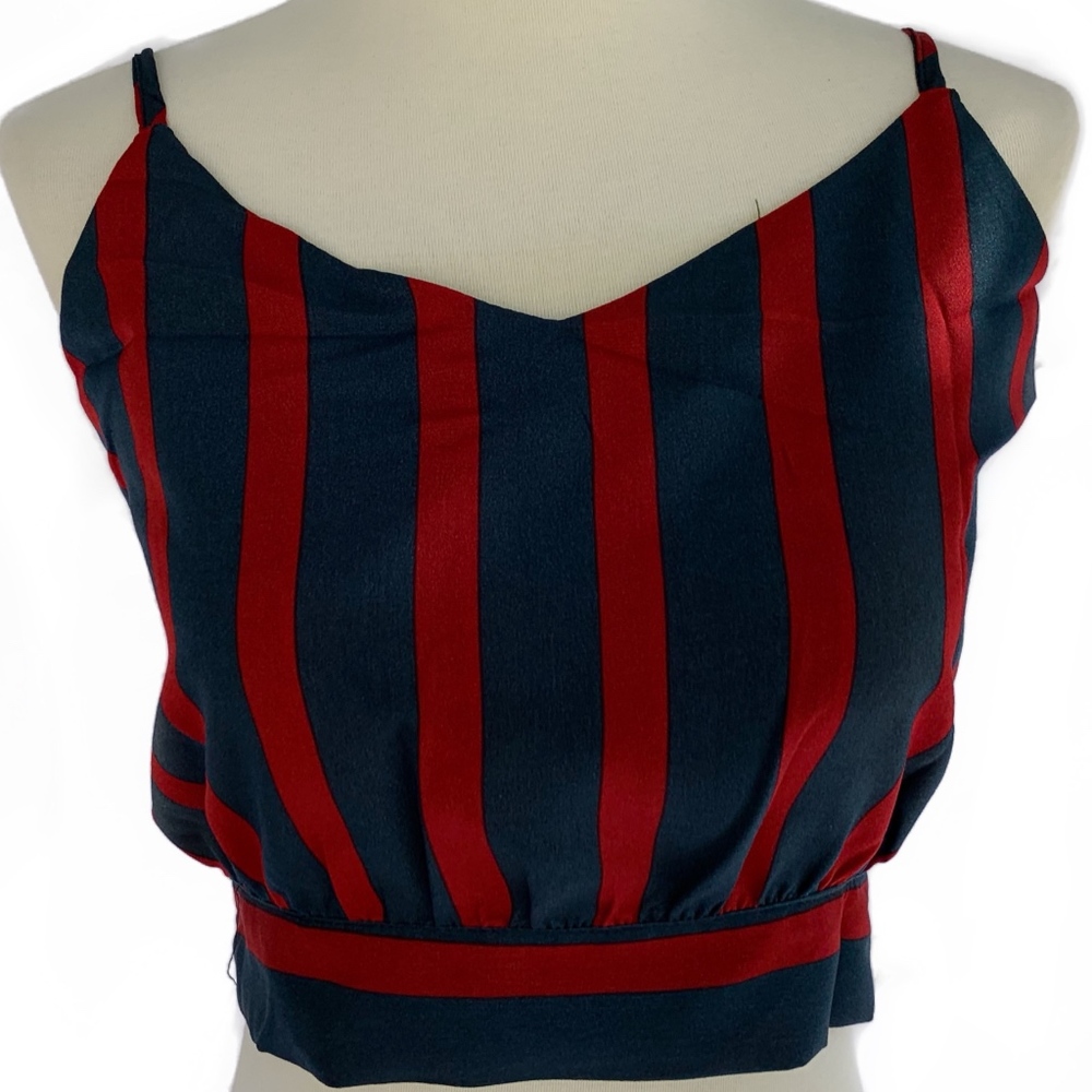 Striped V-neck Cropped Tank with Tie Back S/M/L - Picture 3 of 7
